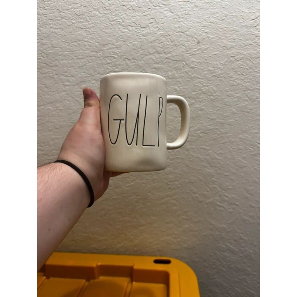 Rare Early Rae Dunn Magenta "M" Stamp “Gulp” Coffee Mug First Edition Cup